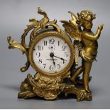 An American ormolu timepiece, New Haven Clock Co., movement in rococo style case with cherub