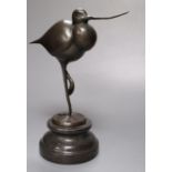 A modern French bronze model of an avocet, on marble plinth, 23cm