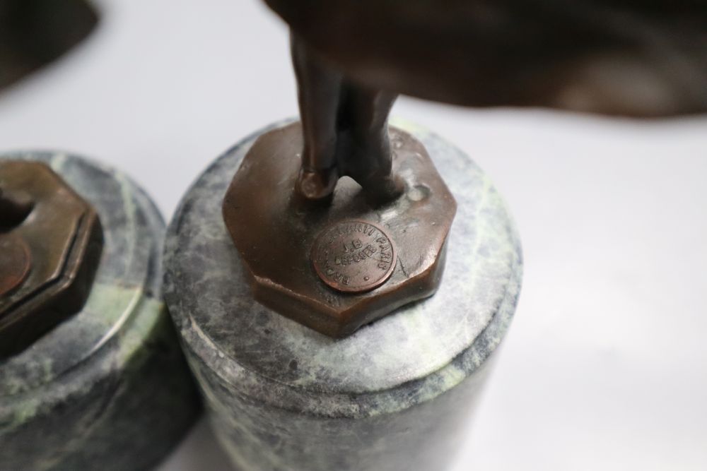 After Preiss - A pair of modern French bronzes of dancing girls, on marble plinths, 26cm high - Image 5 of 6