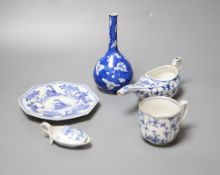 A blue and white medicine spoon, 8cm and four other blue and white ceramic itemsCONDITION: