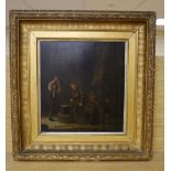 19th century Flemish School, oil on wooden panel, Blacksmiths Forge, 28 x 26cm