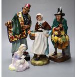 Four Royal Doulton figures, Carpet Seller, Mask Seller, Country Lass, Mary had a Little