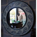 A circular mosaic wall mirror, 94cm diameter