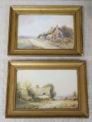 L. Goodwin, pair of watercolours, Landscapes with thatched cottages, one signed, 12 x 18cm