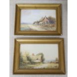 L. Goodwin, pair of watercolours, Landscapes with thatched cottages, one signed, 12 x 18cm