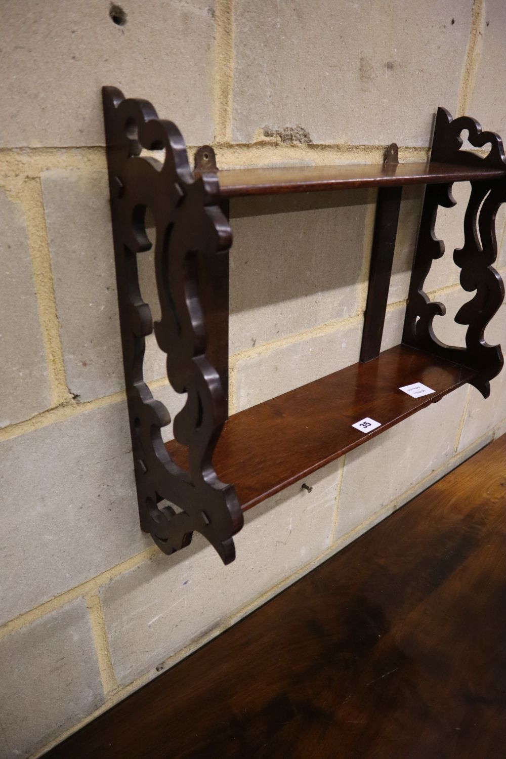 A Victorian mahogany two tier wall bracket, width 52cm depth 17cm height 46cm - Image 3 of 3