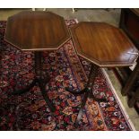 A pair of Regency design octagonal mahogany tripod wine tables, width 45cm, depth 39cm, height 75cm