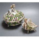 Two German pot-pourri bowls with cherubs, tallest 19cmCONDITION: Several chips, losses and areas