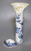 A 19th century Chinese blue and white trumpet vase, height 33cm (a.f.)CONDITION: Upper section badly