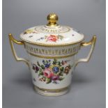 An English porcelain two handled cup and cover, early 19th century, possibly Coalport, painted in