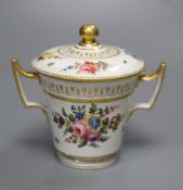 An English porcelain two handled cup and cover, early 19th century, possibly Coalport, painted in