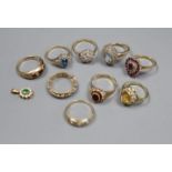 Seven assorted 9ct gold and gem set rings and a pendant, gross 20.8 grams, an 18ct gold eternity