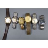 Seven assorted gentleman's wrist watches, including Ingersoll and Montine.