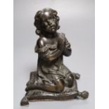 A bronze figure, girl kneeling at prayer, unsigned, 16cm