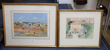 Frank Archer (1912-1995), two watercolours, The Hill Village, Algarve and Villa Carrozza, one