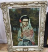 RF, oil on canvas, Spanish woman holding a fan, signed, 60 x 40cm