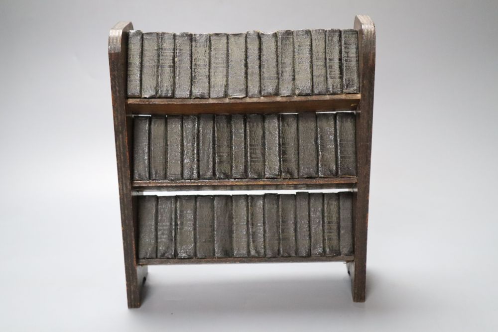 Shakespeare's Works in miniature, 40 volumes on original three-shelf open bookcase, 20cm wide