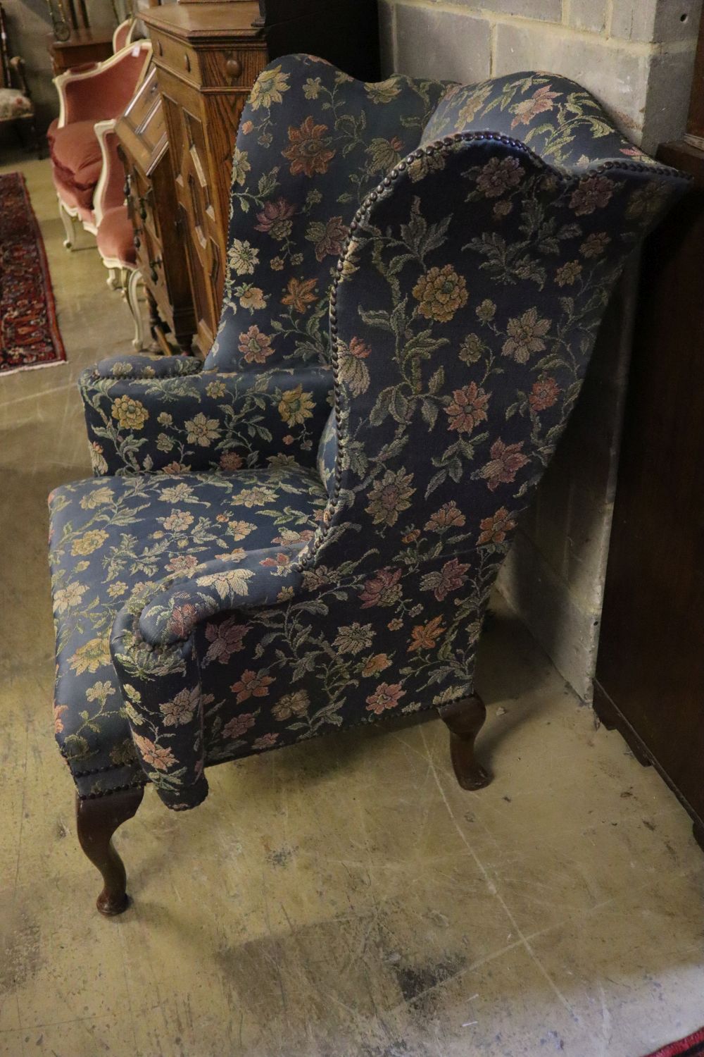 A George I style mahogany framed wing armchair - Image 2 of 3