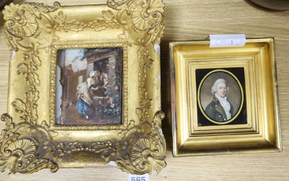 19th century English School, oil on ivory, Portrait miniature of a gentleman, 8 x 6cm and an