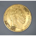 A German 1st Reich 1878 10 mark gold coin, 3.9 grams.