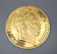 A German 1st Reich 1878 10 mark gold coin, 3.9 grams.