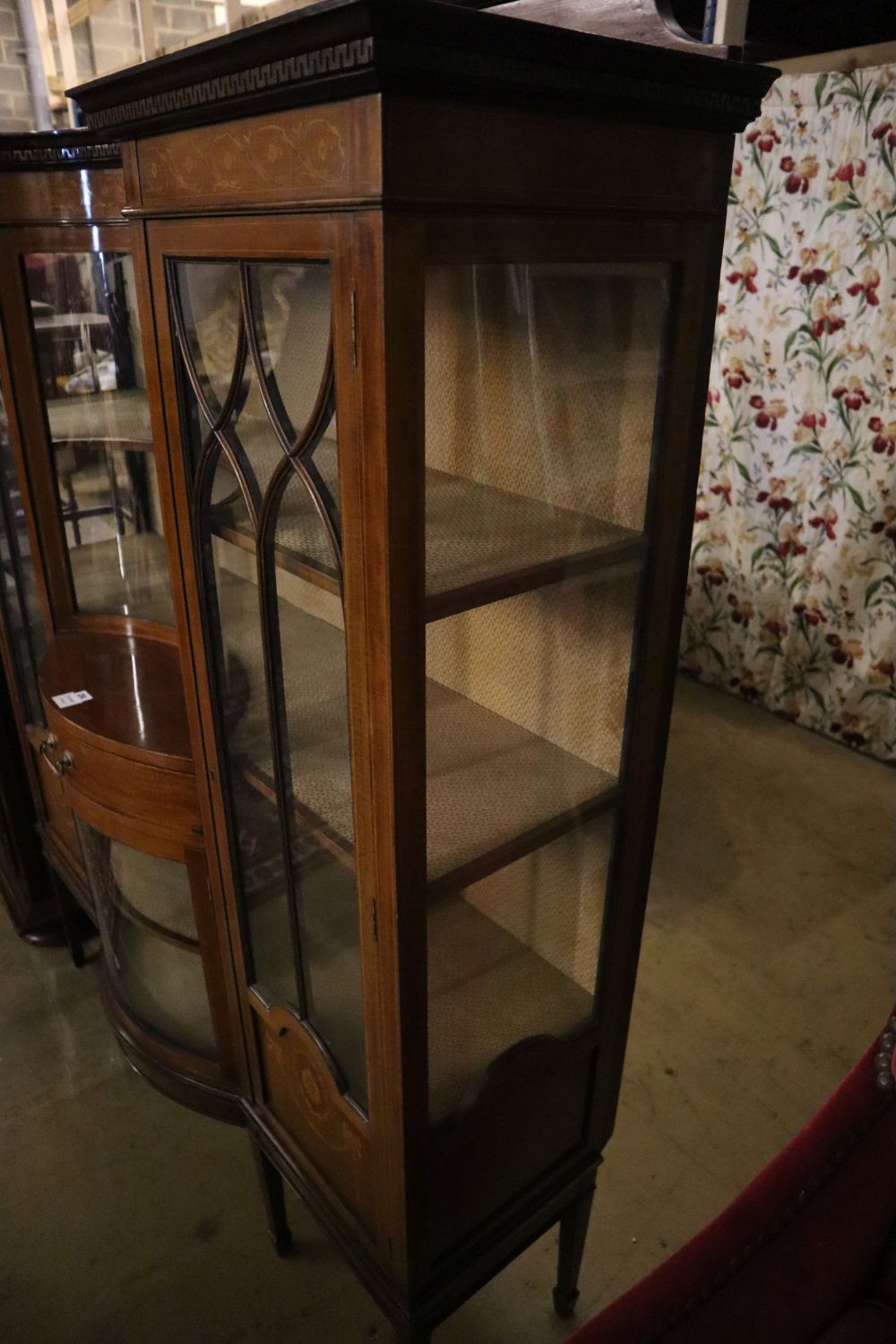 An Edwardian marquetry inlaid mahogany bow fronted display cabinet - Image 3 of 3