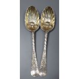 A pair of George II Scottish silver 'berry' spoons, James Mitchell I, Edinburgh, 1754, 21.2cm, 4.5