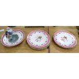 A set of eight floral and gilt dessert plates and comport and a Copenhagen penguin miniature vase