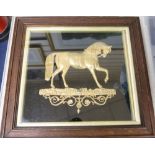 A framed gilt metal horse plaque, 35 x 38cm