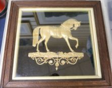 A framed gilt metal horse plaque, 35 x 38cm