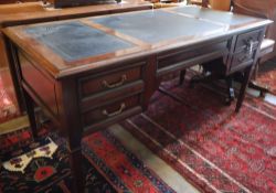 A French style mahogany bureau plat by Grange Furniture, width 160cm, depth 75cm, height 77cm