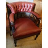 A Victorian mahogany tub frame library chair upholstered in buttoned upholstery, width 66cm