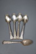 A set of five Victorian silver kings pattern teaspoons, monogrammed 'W', James McKay, Edinburgh,