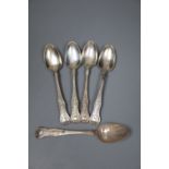 A set of five Victorian silver kings pattern teaspoons, monogrammed 'W', James McKay, Edinburgh,