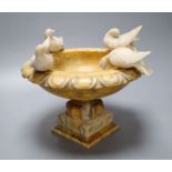 An Italian alabaster 'Doves of Pliny' urn, 26cm diameter