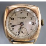 A gentleman's early 20th century 9ct gold manual wind wrist watch, retailed by Bravingtons,