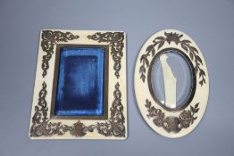 Two white metal inlaid ivory photograph frames, both by Atkin Brothers, maker's mark only, 13.