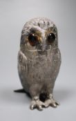 A 1970's novelty silver pepperette, modelled an owl with glass eyes, Edward Barnard & Sons Ltd,