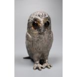 A 1970's novelty silver pepperette, modelled an owl with glass eyes, Edward Barnard & Sons Ltd,