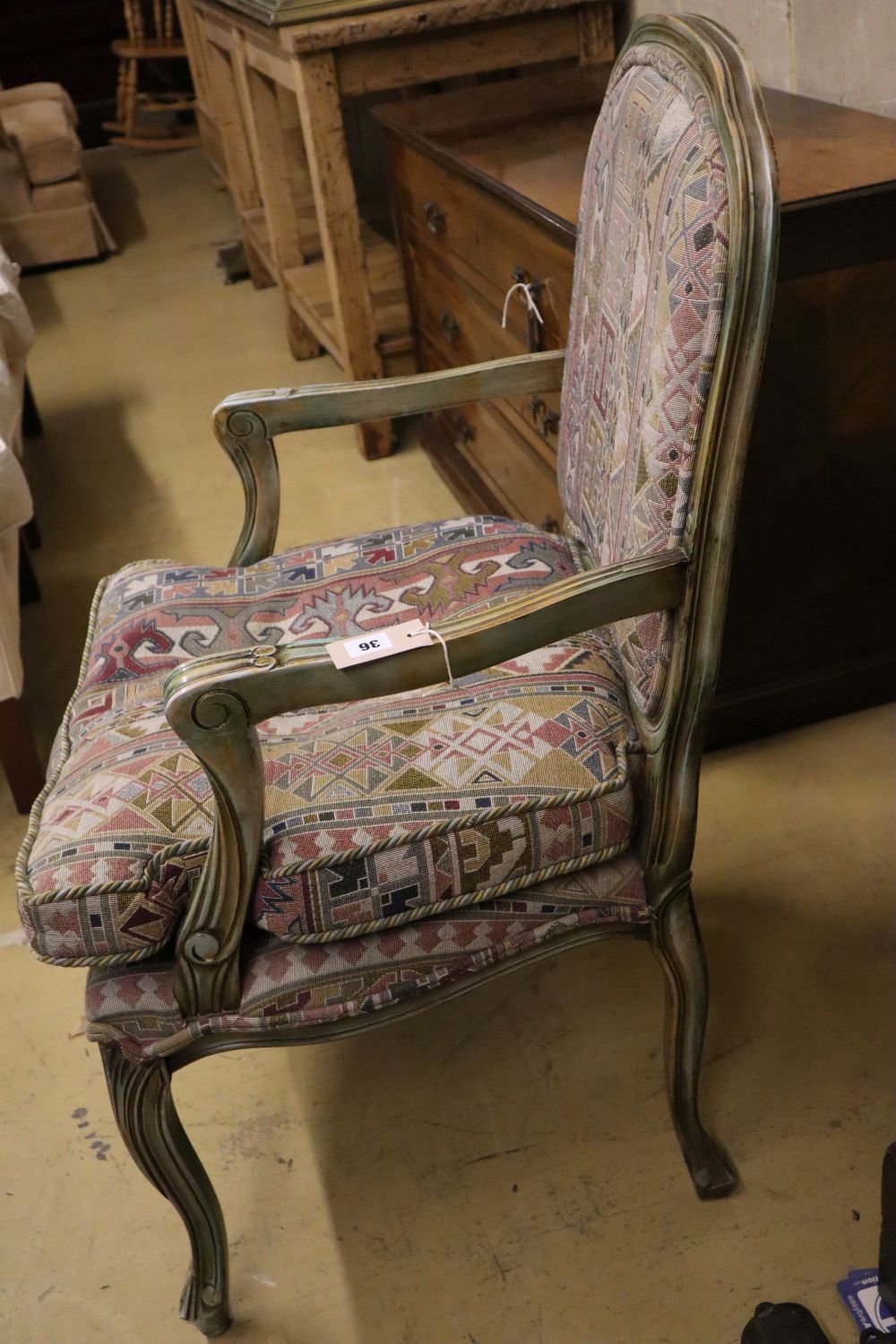 A French painted upholstered open armchair - Image 3 of 4