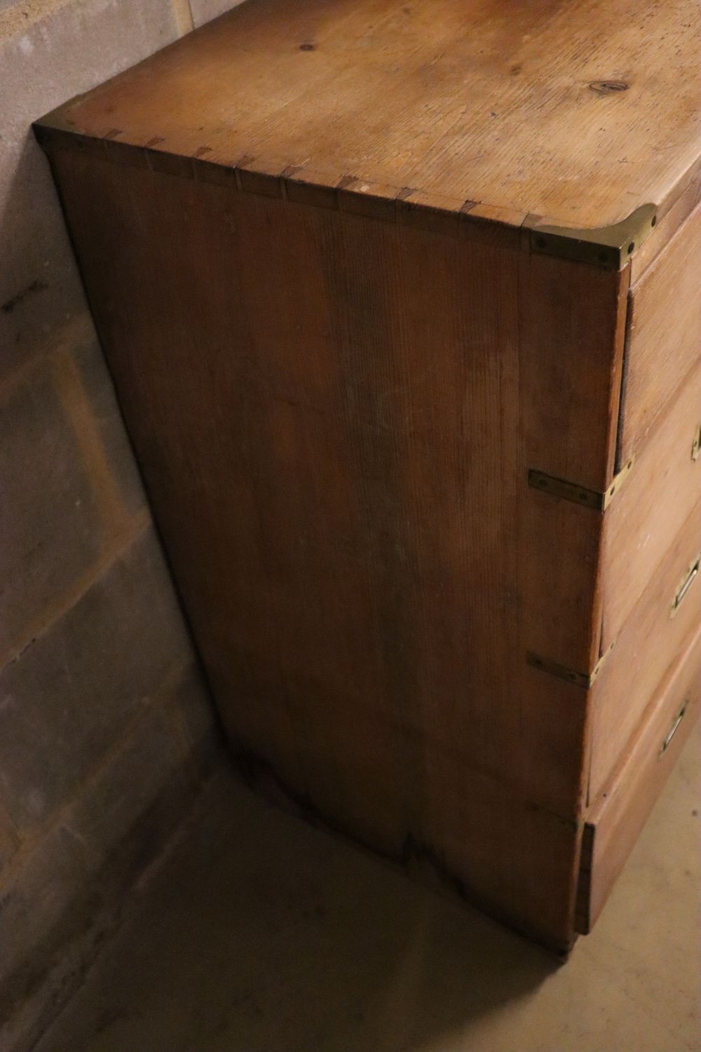 A Victorian pine chest of drawers having later brass mounts, width 90cm depth 44cm height 88cm - Image 2 of 3