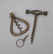 A Bow corkscrew, a small medicine bottle corkscrew and one other corkscrewCONDITION: Corkscrew of