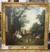 Continental School, oil on canvas, Fête galante scene signed L. Shiingel 37 x 37in.CONDITION: A