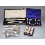 Silver plated ware, including a cased set of six napkin rings