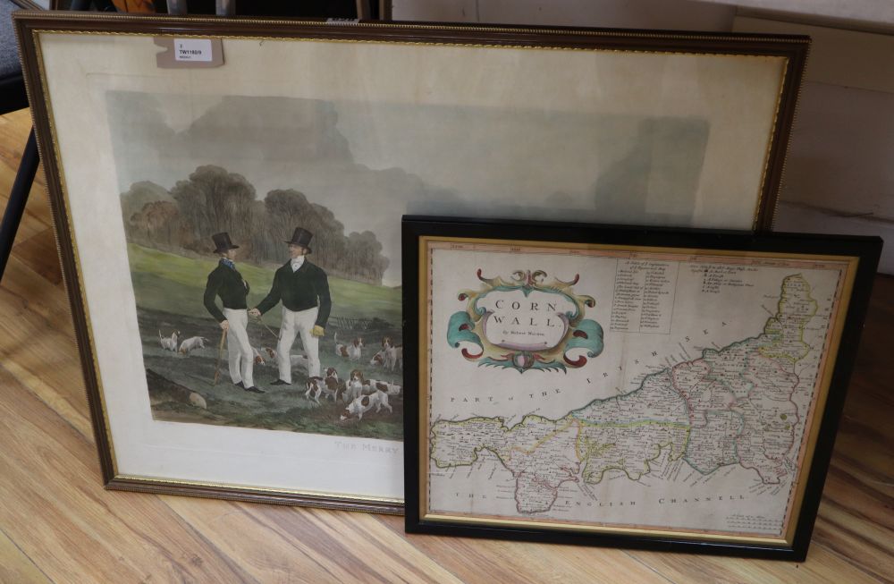 A Robert Morden map of Cornwall and a sporting print