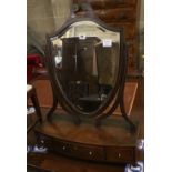 A George III mahogany toilet mirror with bow front box base, width 55cm, depth 22cm, height 72cm