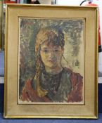 Dennis Gilbert (1922-)oil on board,Portrait of 'Dina',signed,45 x 35cm