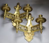 A pair of 19th century French cast brass wall sconces, length 36cm