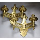 A pair of 19th century French cast brass wall sconces, length 36cm