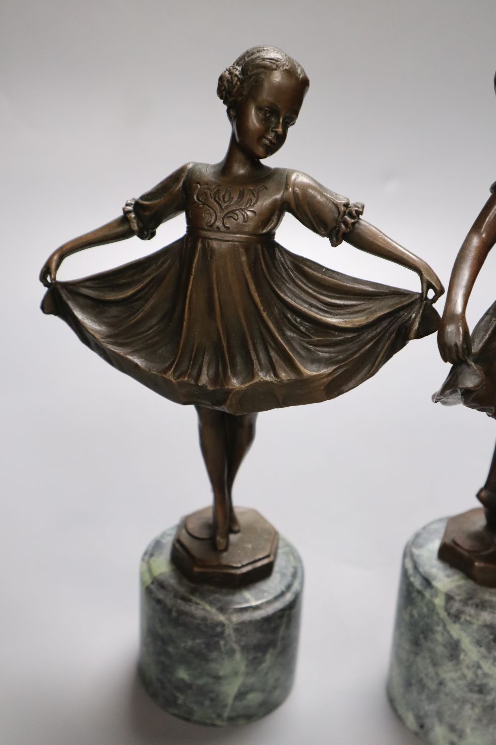 After Preiss - A pair of modern French bronzes of dancing girls, on marble plinths, 26cm high - Image 2 of 6
